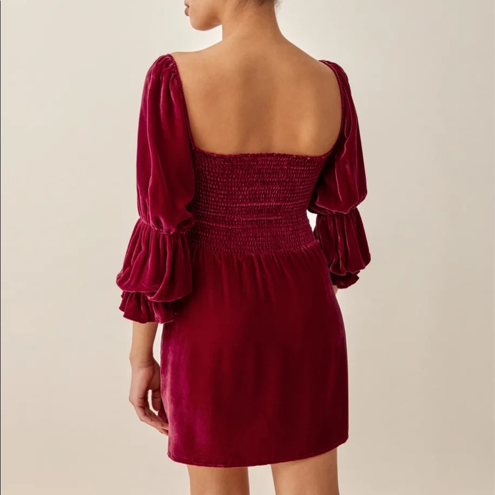 Reformation Albi Velvet Dress Crimson - Picture 4 of 8